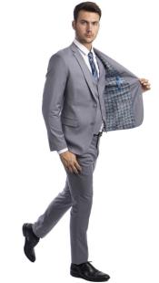  Extra Slim Fit Suit Grey Shorter Sleeve ~ Shorter Jacket for Men - 3 Piece Suit For Men