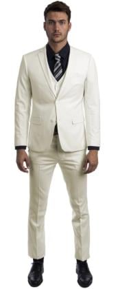  Extra Slim Fit Suit Ivory Shorter Sleeve ~ Shorter Jacket for Men - 3 Piece Suit For Men