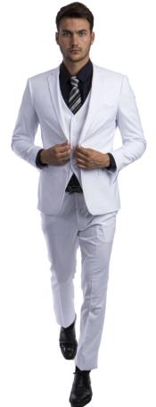  Extra Slim Fit Suit White Shorter Sleeve ~ Shorter Jacket for Men - 3 Piece Suit For Men