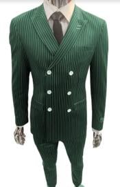  Mens Gangster Suit - 1920s Style 6 Buttons Style Contrast Buttons Pinstripe Suit Hunter Green