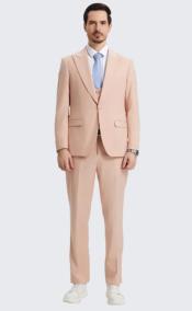  Mens Blush Slim Fit Three Piece Suit With Large Peak Lapel Suit