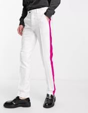  White Tuxedo With Hot Pink Sateen Stripe Pants
