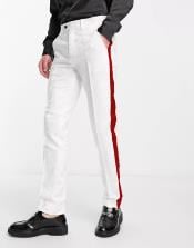  White Tuxedo With Red Sateen Stripe Pants