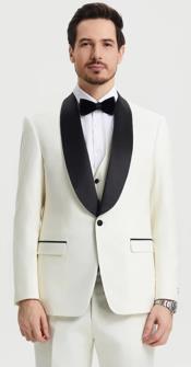  Mens One Button Shawl Lapel Tuxedo in Ivory