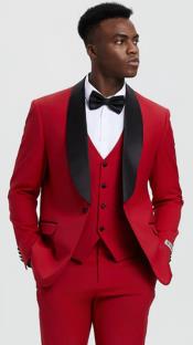  Mens One Button Shawl Lapel Tuxedo in Red