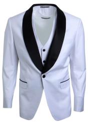 Mens One Button Shawl Lapel Tuxedo in White