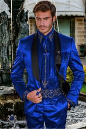  Sateen Fabric Suit - Shiny Tuxedo - Prom Suit - Groom Tuxedos - Royal Blue