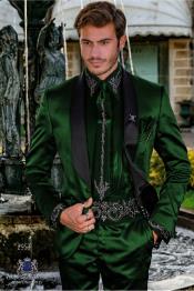  Sateen Fabric Suit - Shiny Tuxedo - Prom Suit - Groom Tuxedos - Hunter Green