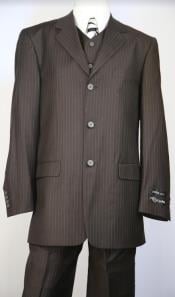  Brown Pinstripe Suit - Wool Suit - Three Button Suit - Mens