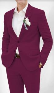  Mens Cotton Suit - Burgundy Summer Suit