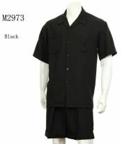  Mens 2-piece Spring - Summer Casual Short Sleeve Shirt Set - Walking Suit - Black