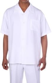  New Mens 2pc Walking Suit Short Sleeve Casual Shirt and Pants Set - White