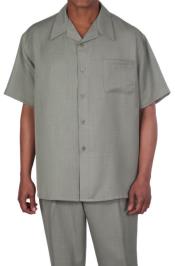  New Mens 2pc Walking Suit Short Sleeve Casual Shirt and Pants Set - Olive
