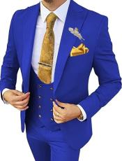  Vested Suits - Peak Lapel Suit - 1 Button Style Suits With Gold Buttons 100% Wool Royal and