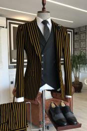  1920s Style Suit - Gangster Suit - Pinstripe Suit - Double Breasted Suits - Black and Gold Pinstripe