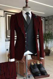  1920s Style Suit - Gangster Suit - Pinstripe Suit - Double Breasted Suits - Black and Red Pinstripe
