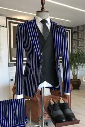  1920s Style Suit - Gangster Suit - Pinstripe Suit - Double Breasted Suits - Navy Blue and White