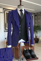  1920s Style Suit - Gangster Suit - Pinstripe Suit - Double Breasted Suits - Royal and White Pinstrip