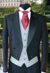  Black Tail Tuxedo + Light Grey Vest - Tailcoat 1920s Custome