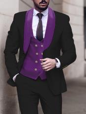  White and Black and Purple Tuxedo - Prom Wedding Suit - Two Toned