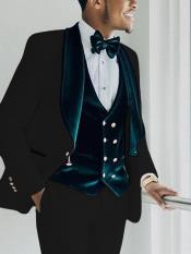  Black and Dark Green Tuxedo - Prom Wedding Suit