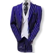  1920s Style Suit - Gangster Suit - Pinstripe Suit - Double Breasted Suits - Royal and White Pinstrip