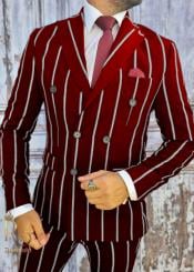  1920s Style Suit - Gangster Suit - Pinstripe Suit - Double Breasted Suits - Red and White Pinstirpe