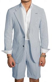  Mens Suits With Shorts - Sky Blue Seersucker Suits - Summer Fabric
