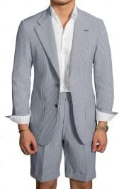  Mens Suits With Shorts - Dark Navy Seersucker Suits - Summer Fabric