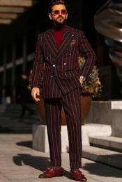 1920s Style Suit - Gangster Suit - Pinstripe Suit - Double Breasted Suits - Black and Red Pinstripe