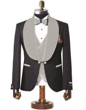  Mens Black with White Velvet Lapel 3-Piece Tailored-Fit Tuxedo