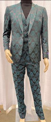  Mens Paisley Suit - Green Floral Suit - Prom Party Suit