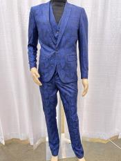  Mens Paisley Suit - Blue Floral Suit - Prom Party Suit