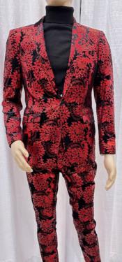  Mens Paisley Suit - Red Floral Suit - Prom Party Suit