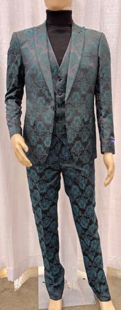  Mens Paisley Suit - Black and Emerald Green Floral Suit - Prom