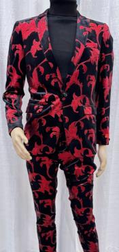  Mens Paisley Suit - Black and Red Floral Suit - Prom Party Suit
