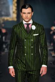  Olive Green Pinstripe Double Breasted Suits - Gangster Pinstripe Suit -1920 Vintage Suit
