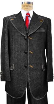  Denim Suit - Cotton Fabric Vested Suit - 3 Pieces Suit - Vested Fancy Suit - Black