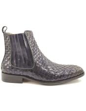  Basket Weave Leather Chelsea Boot Navy