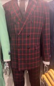  Plaid Suit - Double Breasted Black and Red Color - Gangster 1920s Suit - Windowpane Pattern