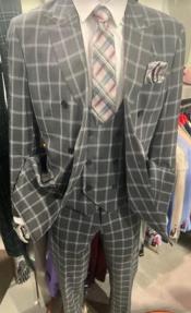  Plaid Suit - Double Breasted Gray and White Color - Gangster 1920s Suit - Windowpane Pattern