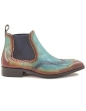  Burnished Calfskin Wingtip Boot Brown ~ Turquoise