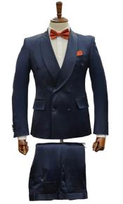  Navy Satin Double-Breasted Suit