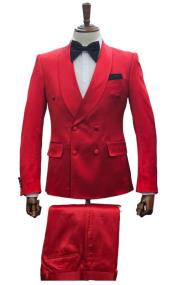  Red Satin Double-Breasted Suit