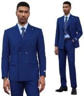  Stacy Adams Suits - Double Breasted Suits 2024 Stacy Adams Double-Breasted Peak Lapel Mens Suit Indigo Blue
