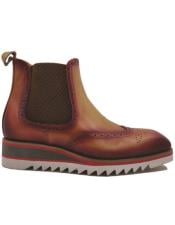  Leather Chelsea Boot With Lightweight Sole Burgundy ~ Cognac