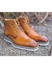  Burnished Calfskin Lace-Up Boot Cognac