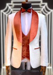  Mens Paisley Burnt Orange Velvet 4pc Suit W/ Matching Bowtie