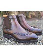  Lug Sole Chelsea Boot with Wingtip Toe Chestnut