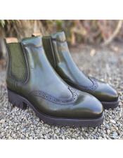 Lug Sole Chelsea Boot with Wingtip Toe Olive